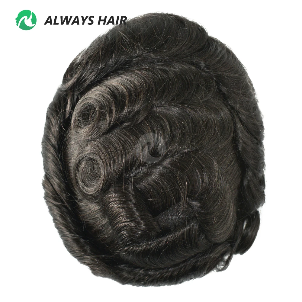 Alwayshair - DURA LACE Men's Capillary Prosthesis Hair 130% Hair Density Indian Hair Lace Toupee Wig For Man