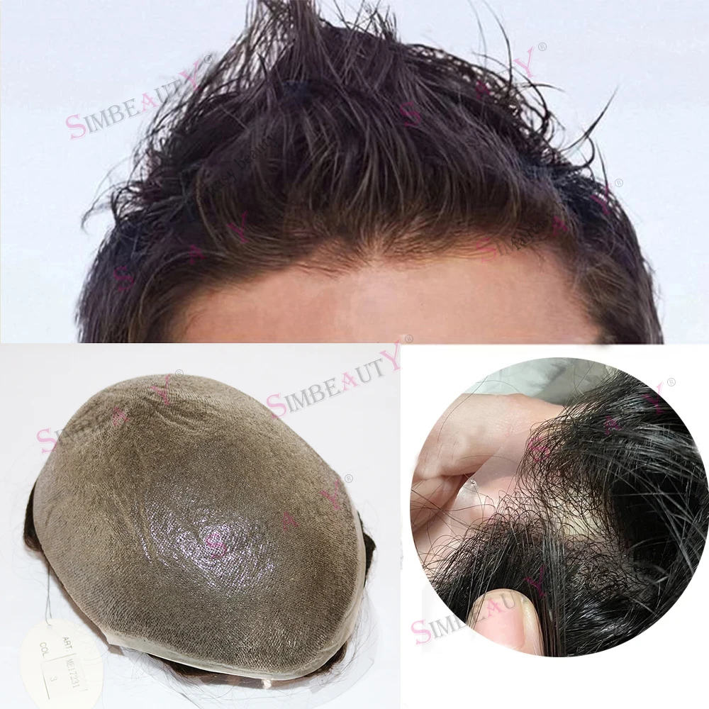 Vloop Super Natural Hairline Ultra Thin Skin 0.02mm 80%Density Undetectable Men Toupee Brown Black Grey 520# 100% Human Hair Pro