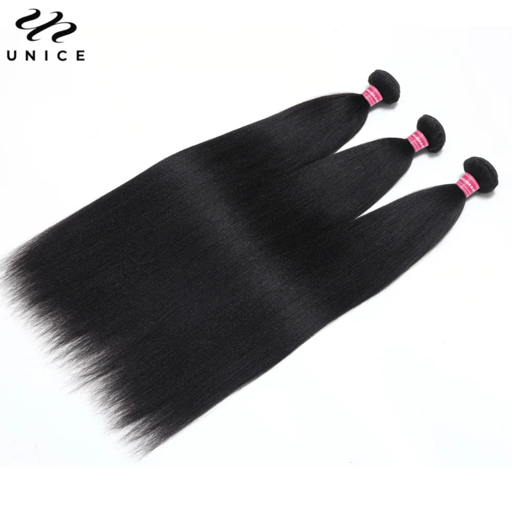 UNice Hair Yaki Straight Hair Bundles 1/3/PCS Deal 100% Human Hair 10A Grade Natural Color Sew In Bundles Quick Weaves