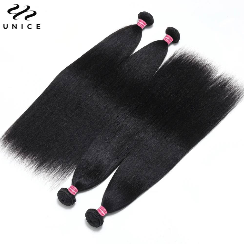 UNice Hair Yaki Straight Hair Bundles 1/3/PCS Deal 100% Human Hair 10A Grade Natural Color Sew In Bundles Quick Weaves