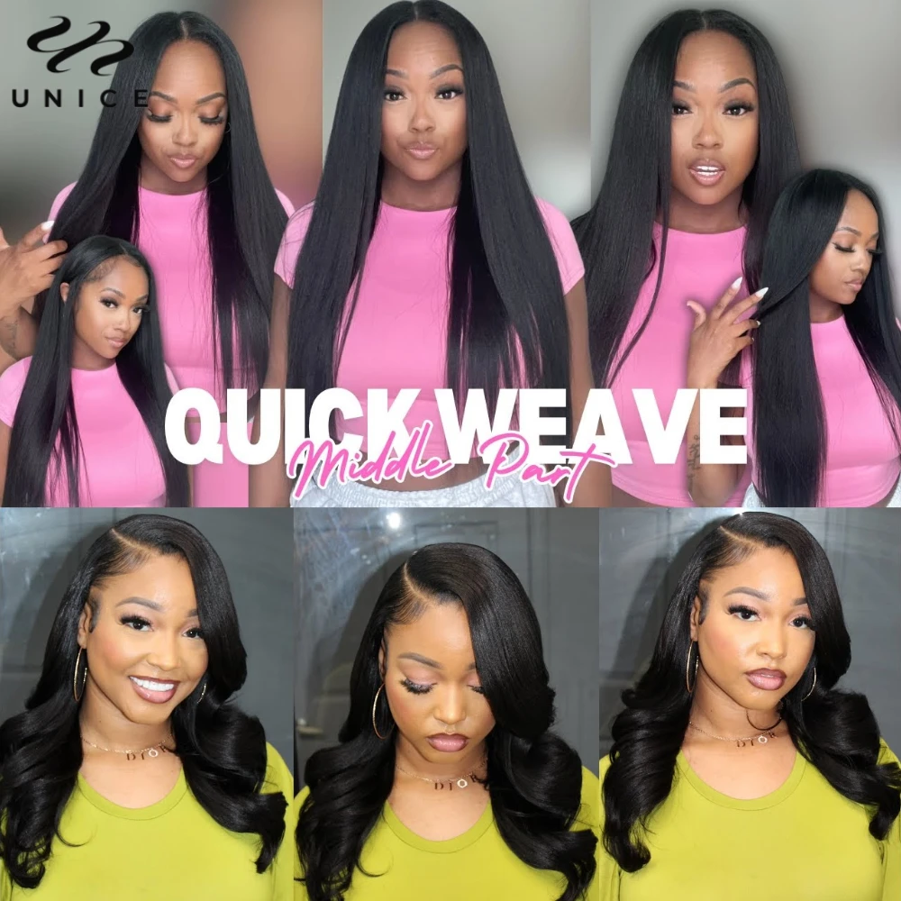 UNice Hair Yaki Straight Hair Bundles 1/3/PCS Deal 100% Human Hair 10A Grade Natural Color Sew In Bundles Quick Weaves