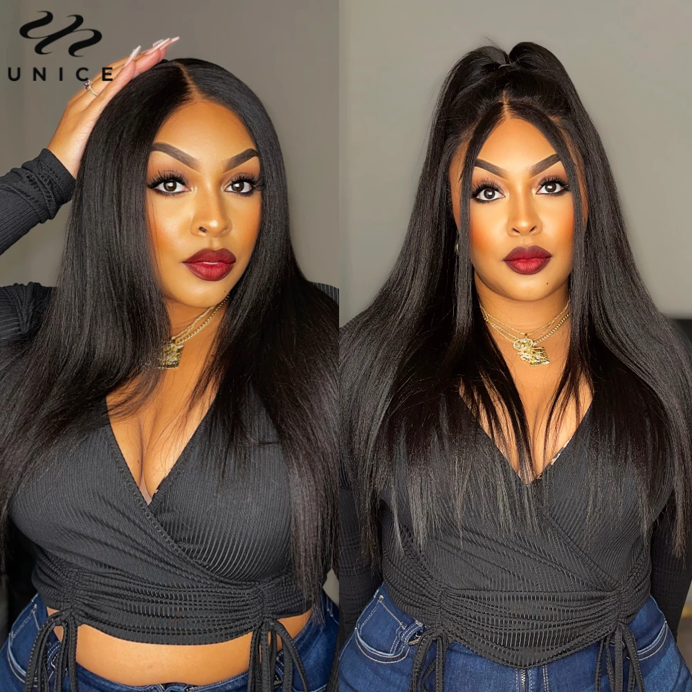 UNice Hair Yaki Straight Hair Bundles 1/3/PCS Deal 100% Human Hair 10A Grade Natural Color Sew In Bundles Quick Weaves