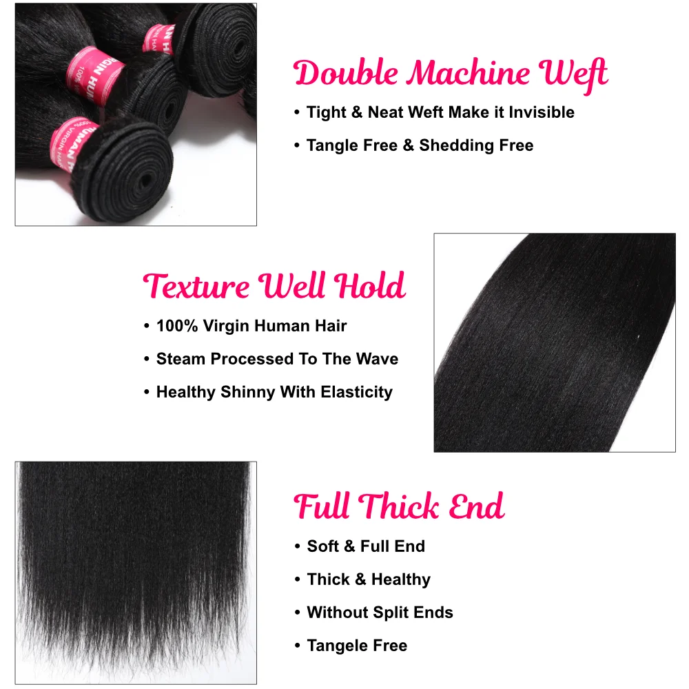 UNice Hair Yaki Straight Hair Bundles 1/3/PCS Deal 100% Human Hair 10A Grade Natural Color Sew In Bundles Quick Weaves