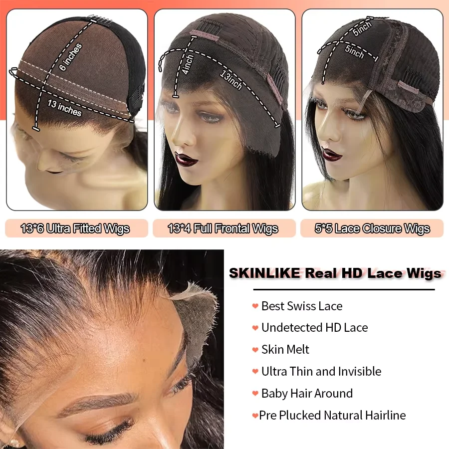 34" 250% Loose Wave 13x6 HD Lace Front Wig Preplucked 13x4 HD Transparent Full Lace Frontal Human Hair Wigs Glueless Wear Go