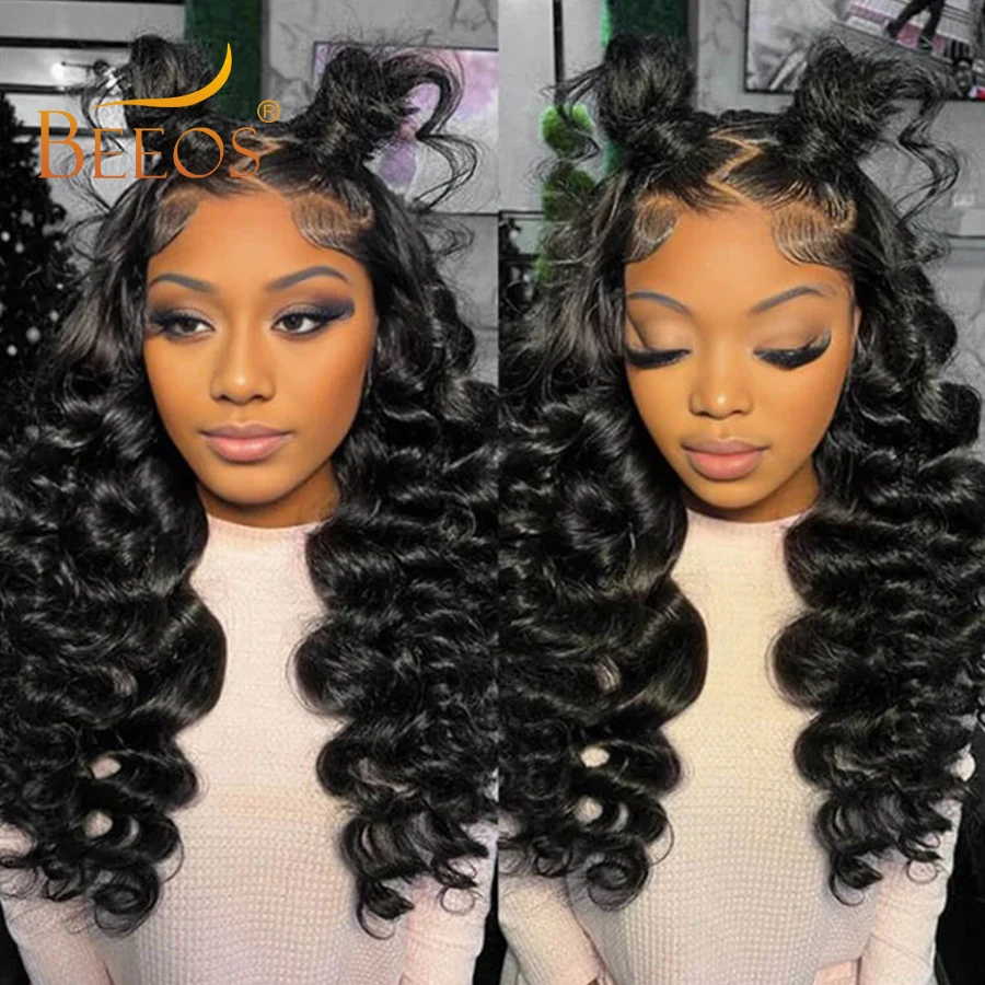 34" 250% Loose Wave 13x6 HD Lace Front Wig Preplucked 13x4 HD Transparent Full Lace Frontal Human Hair Wigs Glueless Wear Go