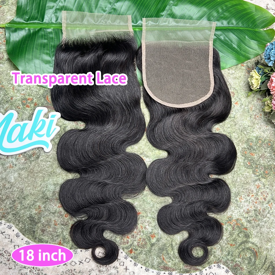 5x5 HD Transparent Lace Closure Body Wave Human Hair Preplucked Bleached Knots 1B Natural Black Color Invisible Lace Virgin Hair