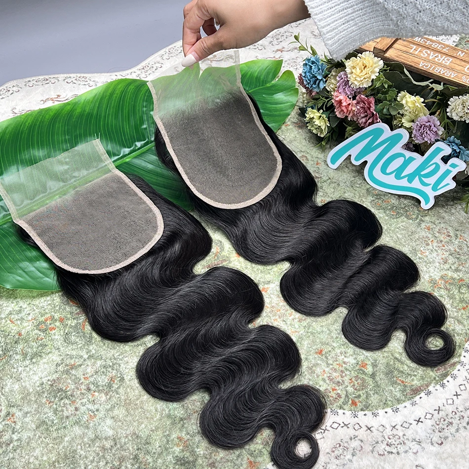 5x5 HD Transparent Lace Closure Body Wave Human Hair Preplucked Bleached Knots 1B Natural Black Color Invisible Lace Virgin Hair