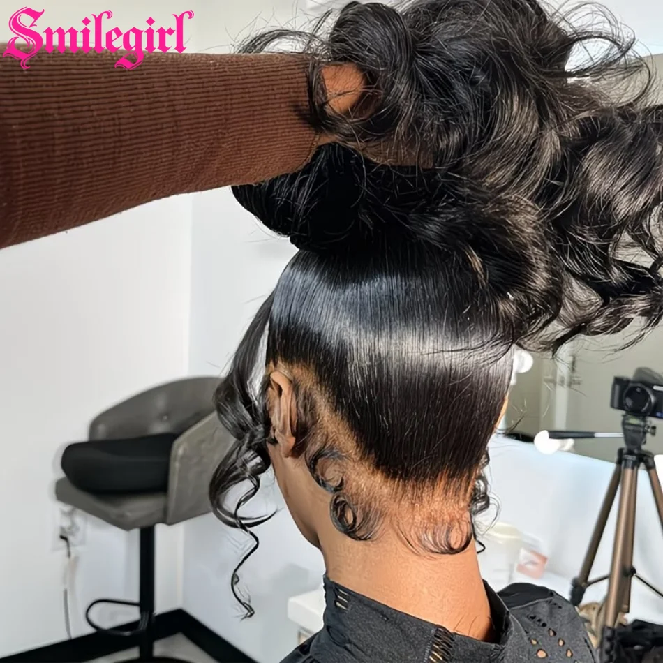 Body Wave 360 Full Lace Wigs Human Hair Pre Plucked HD 180% Density Brazilian Ponytail Hair Wavy Wig Pre-cut Drawstring Lace Brazilian Ponytail Hair Wavy