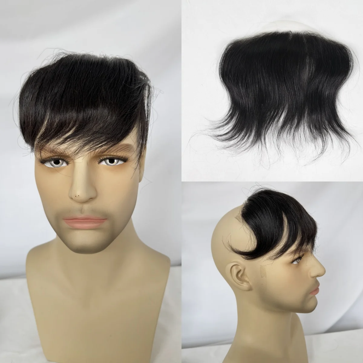 Men's Forehead Hairline Wig High Density Human Hair Skin PU Men's Frontal Hairpiece V Ring Frontal Hair Top
