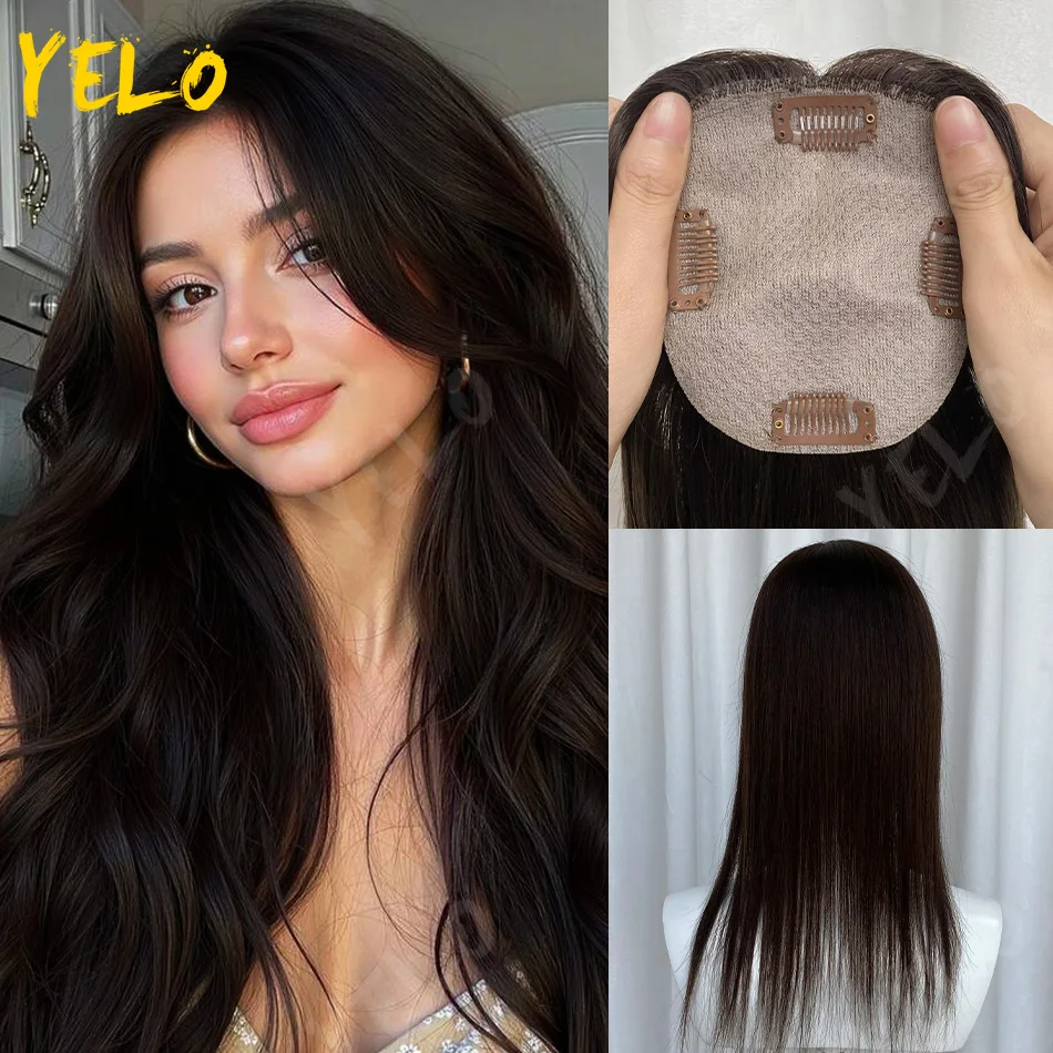 17 Inch Human Hair Toppers With 4 Clips 100% Straight Human Hair Topper Human Hairpieces 4inch×5inch Injection Base for Women
