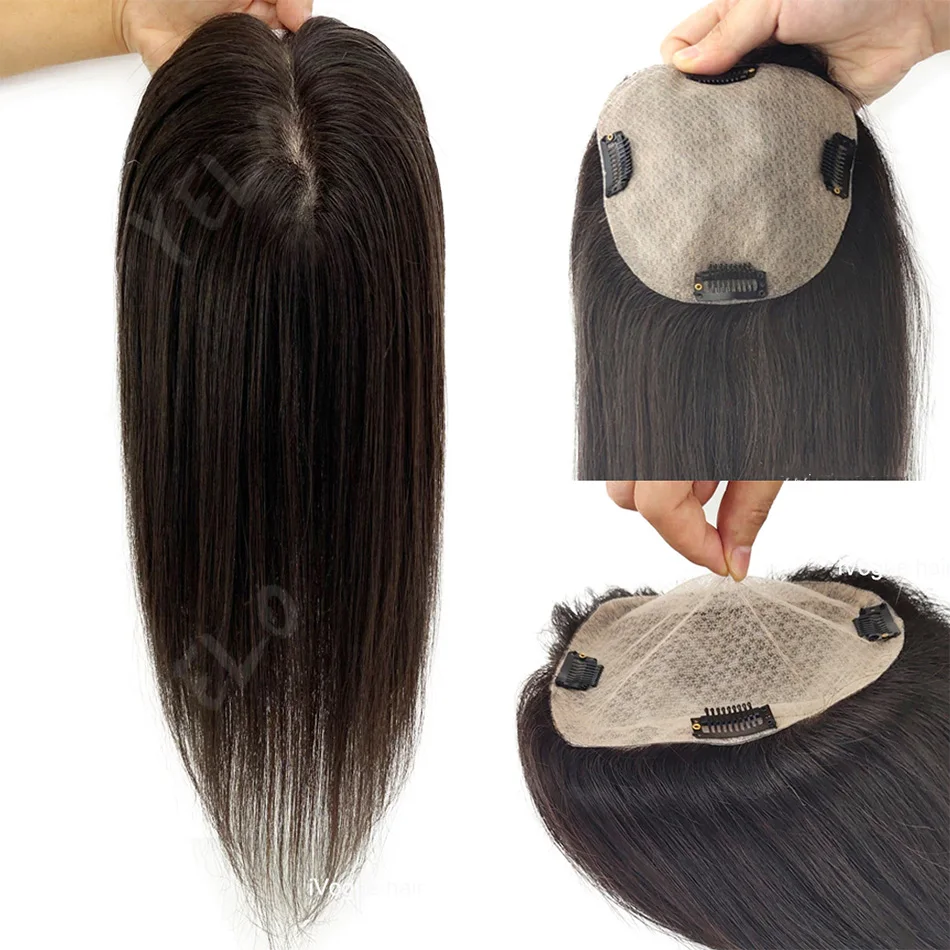 17 Inch Human Hair Toppers With 4 Clips 100% Straight Human Hair Topper Human Hairpieces 4inch×5inch Injection Base for Women