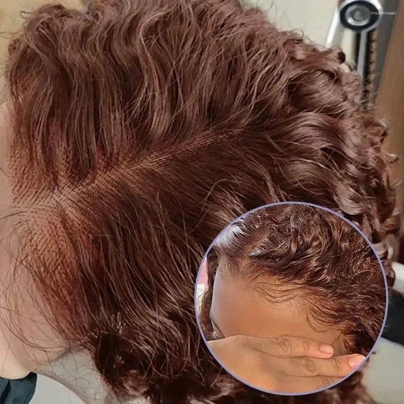 Deep Wave Women Brown Human Hair Bob Wig HD Lace Frontal With Preplucked Hairline 13x4 Lace Base Bob Wigs