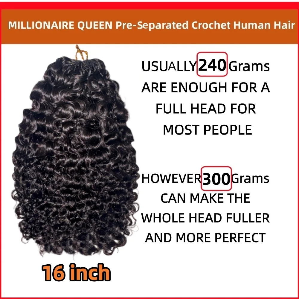 Millionaire Queen 15A Feather Crochet Hair 100% Hair Pre Separated Burmese Curly Crochet Human Hair Afro Kinky Curly Bundles