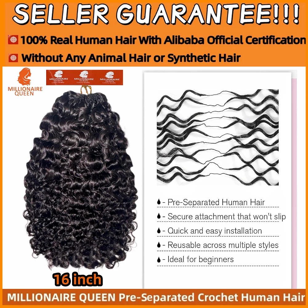 Millionaire Queen 15A Feather Crochet Hair 100% Hair Pre Separated Burmese Curly Crochet Human Hair Afro Kinky Curly Bundles