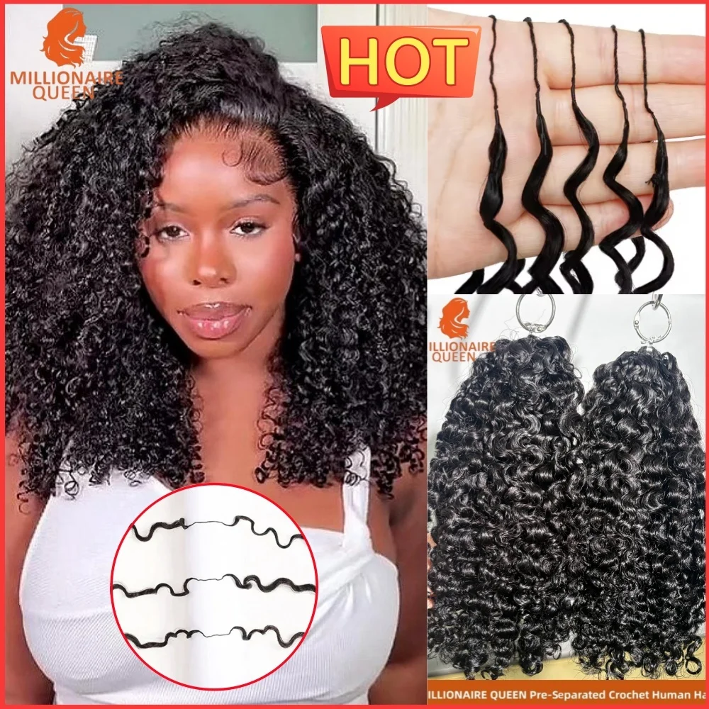 Millionaire Queen 15A Feather Crochet Hair 100% Hair Pre Separated Burmese Curly Crochet Human Hair Afro Kinky Curly Bundles