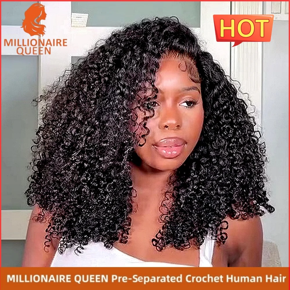 Millionaire Queen 15A Feather Crochet Hair 100% Hair Pre Separated Burmese Curly Crochet Human Hair Afro Kinky Curly Bundles