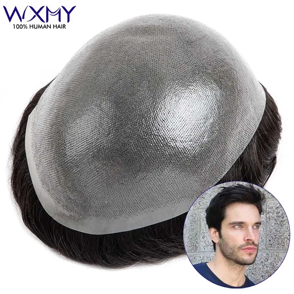 Clearance 0.08mm Full Skin Base Toupee Men Hair Strong Double Knots Male Hair Prosthesis Natural Human Hair Men's Wigs Systems