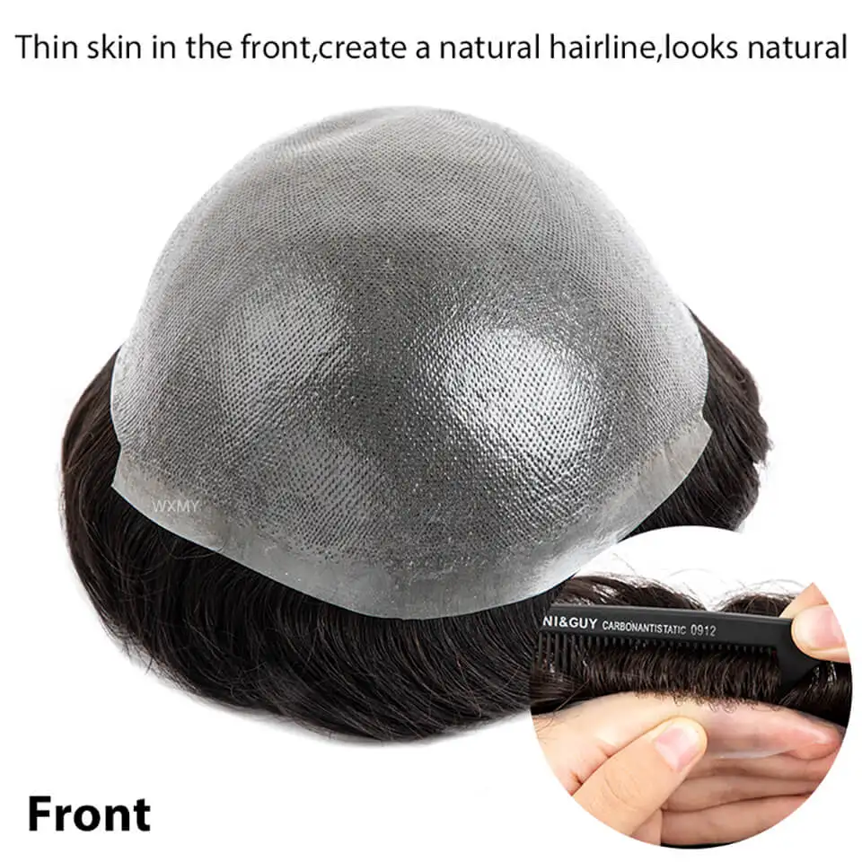 Clearance 0.08mm Full Skin Base Toupee Men Hair Strong Double Knots Male Hair Prosthesis Natural Human Hair Men's Wigs Systems