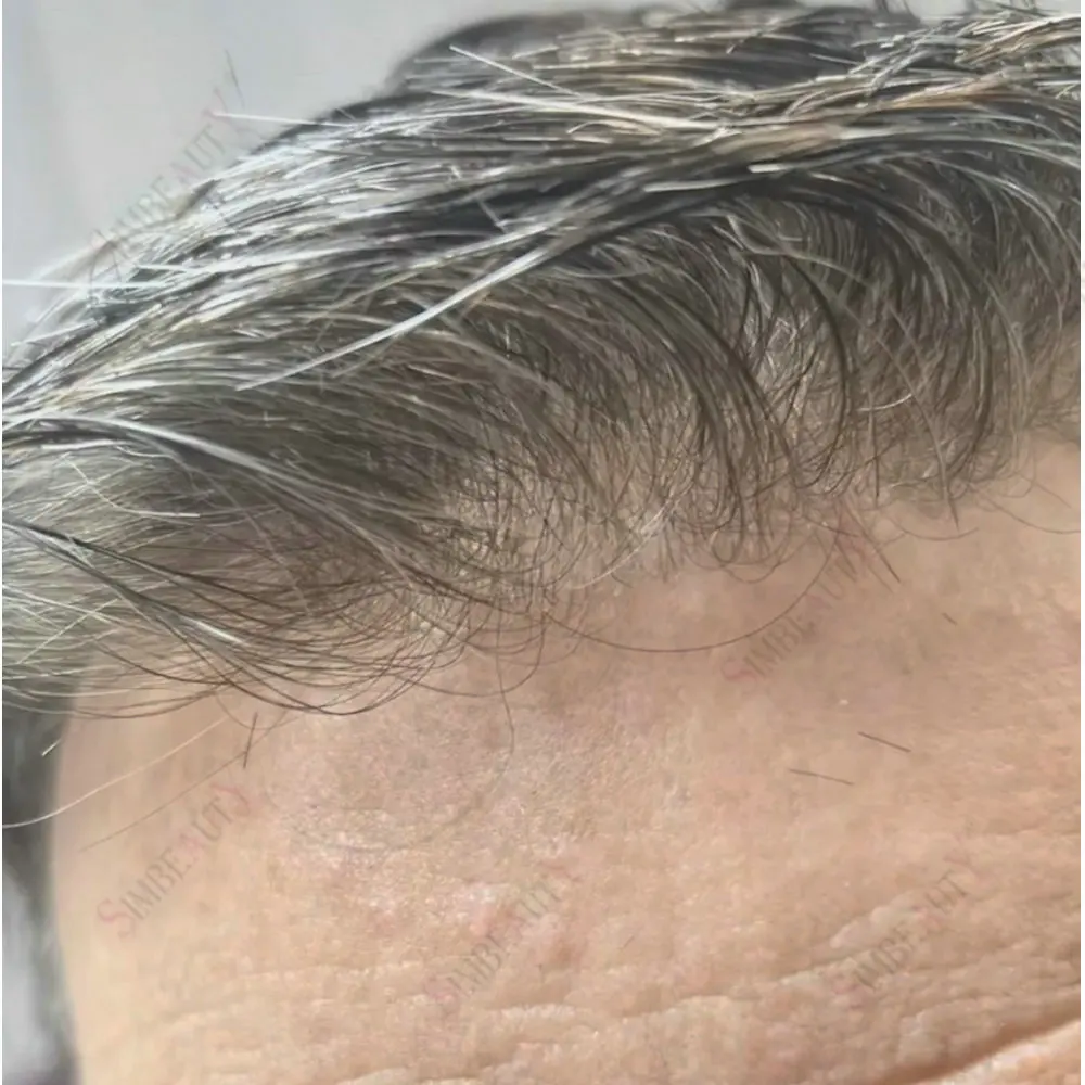 Super Natural Hairline 80Density 0.02mm Ultra Thin Skin Undetectable Vloop Men Toupee 1b20 520# Black Grey Human Hair Prosthesis