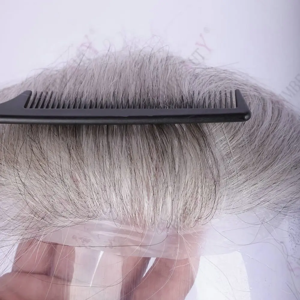 Super Natural Hairline 80Density 0.02mm Ultra Thin Skin Undetectable Vloop Men Toupee 1b20 520# Black Grey Human Hair Prosthesis