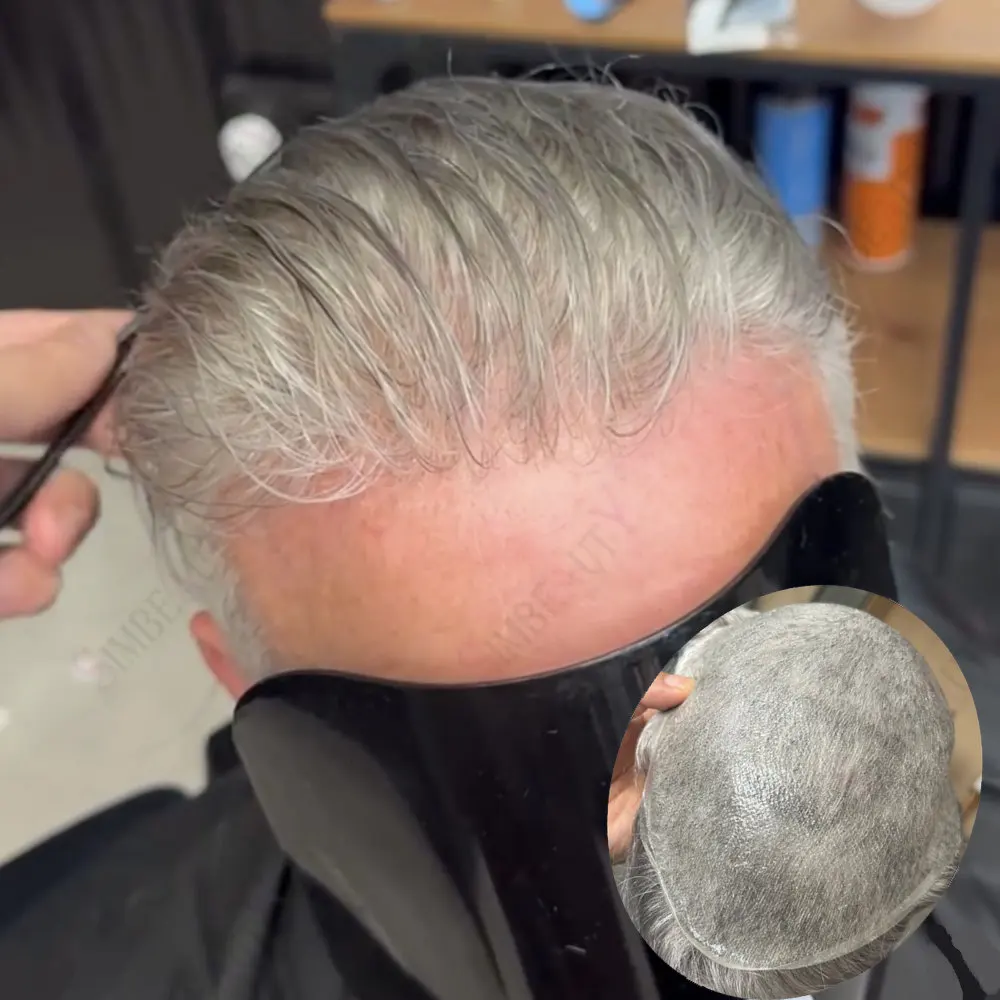 Super Natural Hairline 80Density 0.02mm Ultra Thin Skin Undetectable Vloop Men Toupee 1b20 520# Black Grey Human Hair Prosthesis