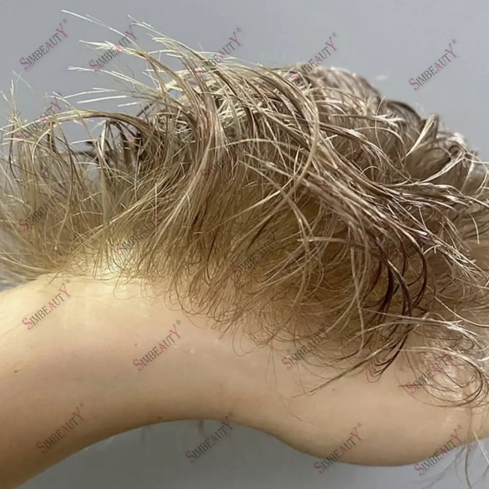 Super Natural Hairline 80Density 0.02mm Ultra Thin Skin Undetectable Vloop Men Toupee 1b20 520# Black Grey Human Hair Prosthesis