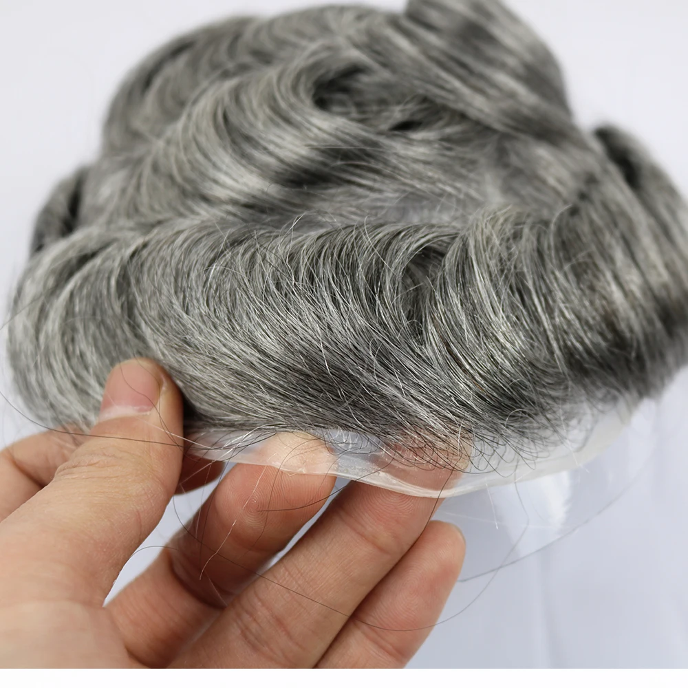 Super Natural Hairline 80Density 0.02mm Ultra Thin Skin Undetectable Vloop Men Toupee 1b20 520# Black Grey Human Hair Prosthesis