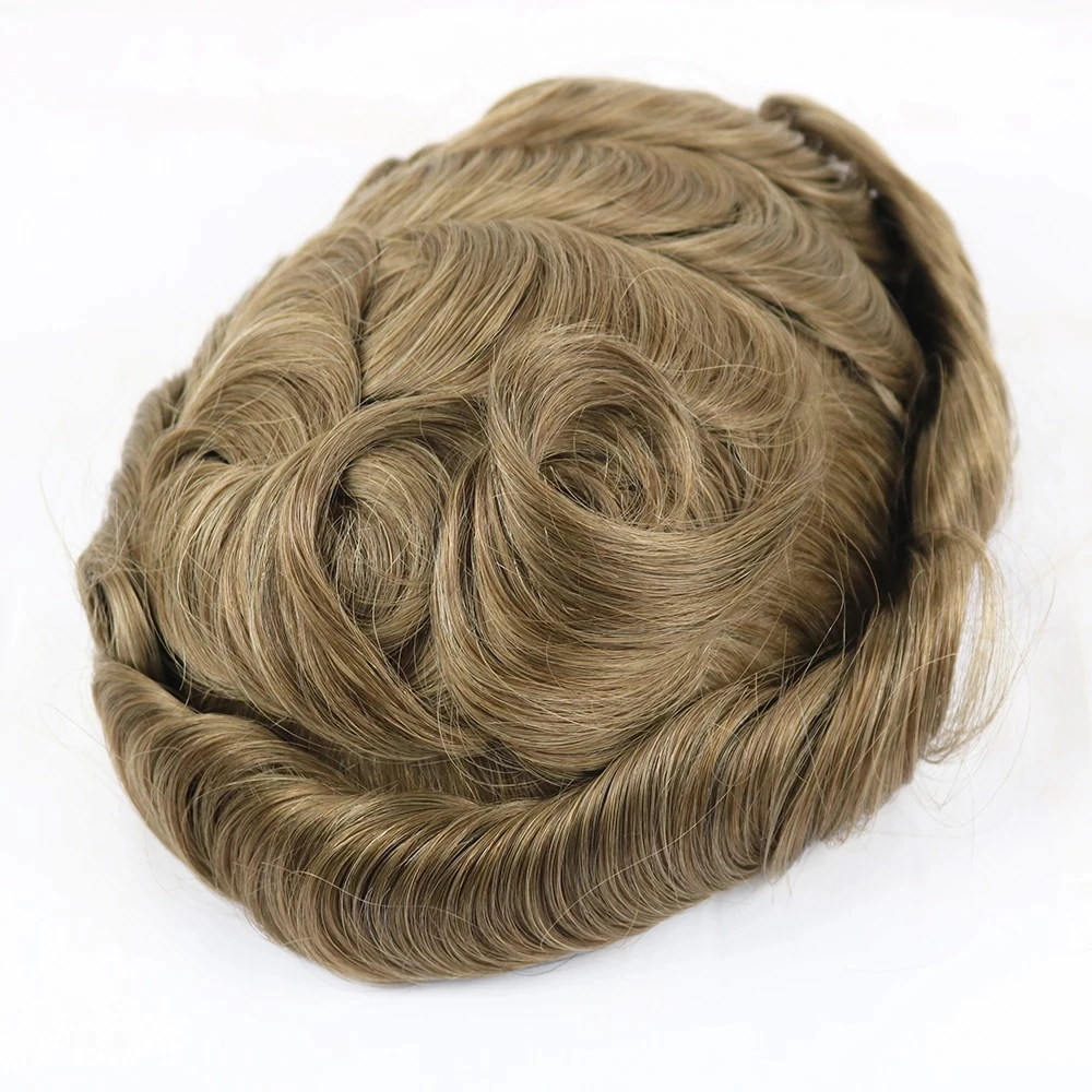 Super Natural Hairline 80Density 0.02mm Ultra Thin Skin Undetectable Vloop Men Toupee 1b20 520# Black Grey Human Hair Prosthesis