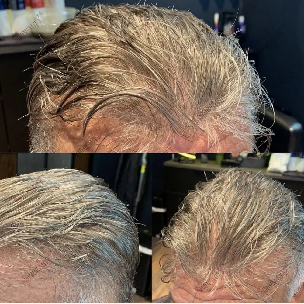 Super Natural Hairline 80Density 0.02mm Ultra Thin Skin Undetectable Vloop Men Toupee 1b20 520# Black Grey Human Hair Prosthesis