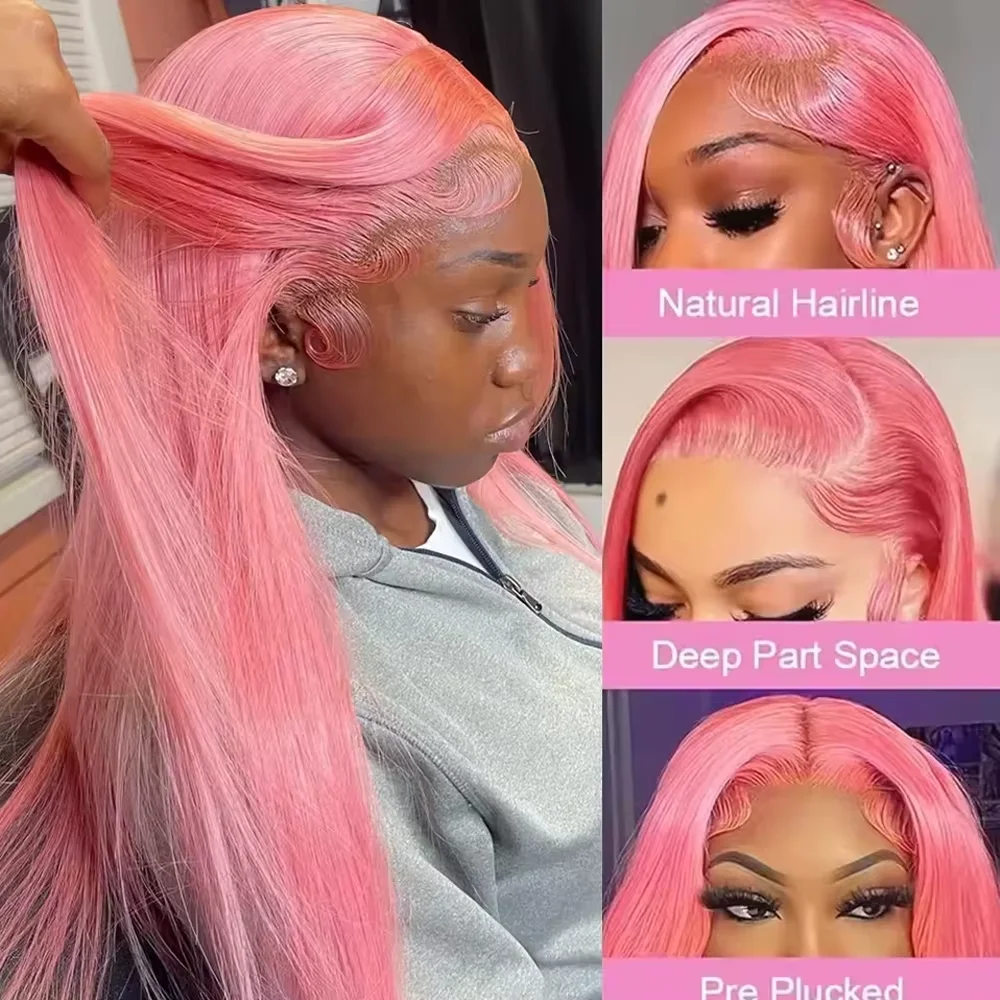 Pink Straight Wig 13x6 HD Lace Front Human Hair Wigs For Women Pre Plucked Hairline Brazilian Bleach Colored 13x4 Lace Frontal Wigs