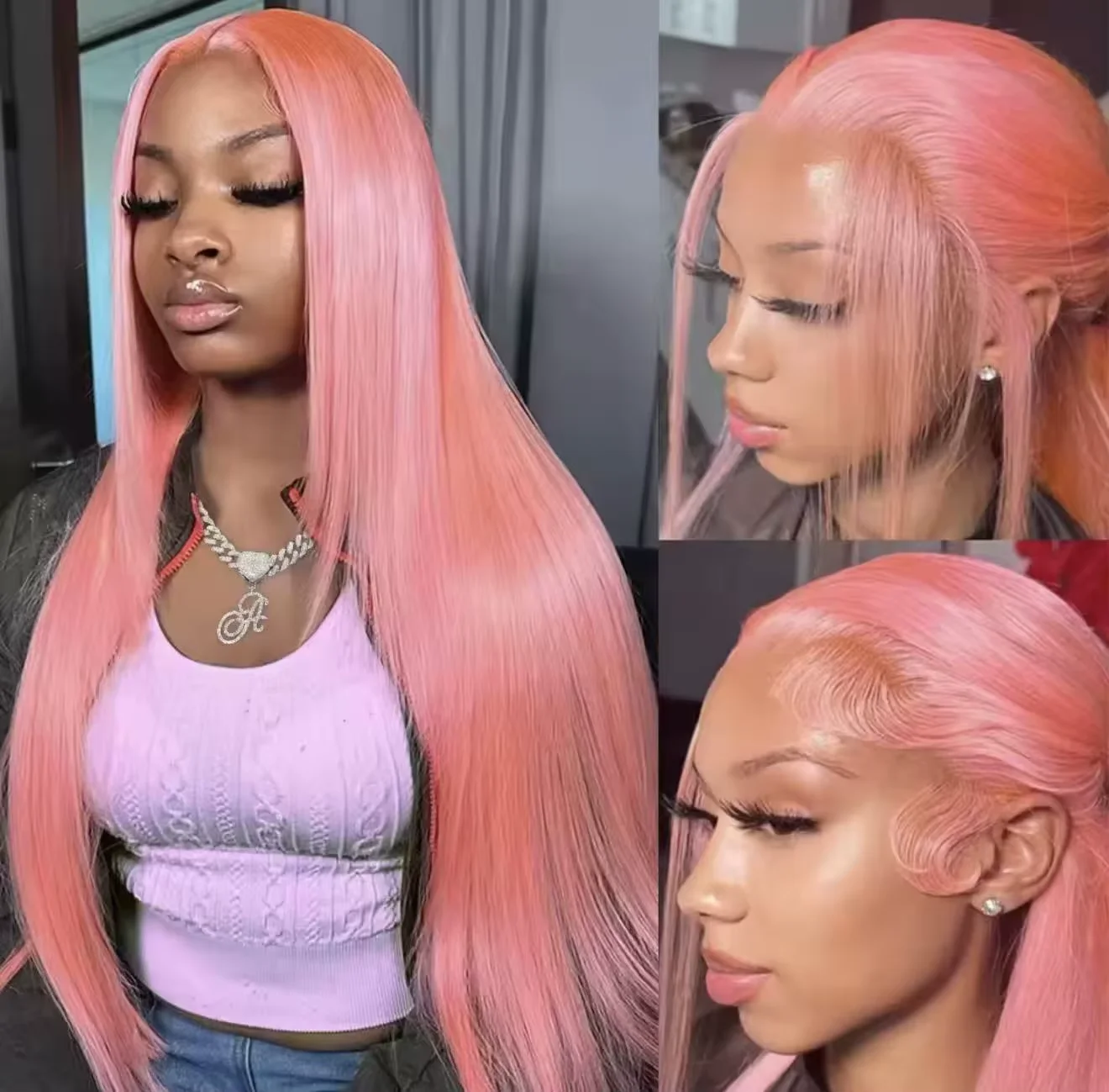 Pink Straight Wig 13x6 HD Lace Front Human Hair Wigs For Women Pre Plucked Hairline Brazilian Bleach Colored 13x4 Lace Frontal Wigs