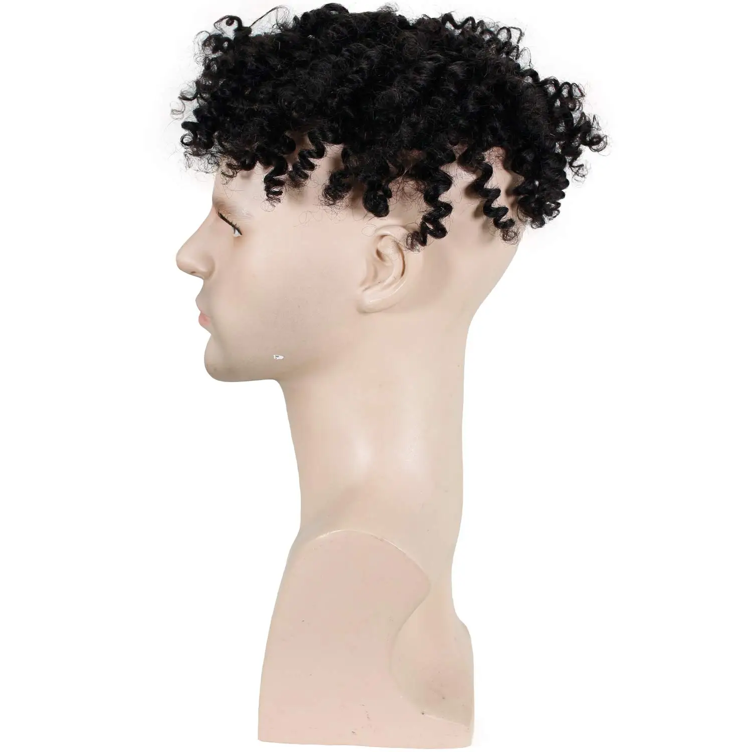 Kinky Curly Men's Toupee for African Amercian 100% Rem Human Hair Mono Lace PU Base Hairpiece Replacement Wig 10x8inch 1B Black