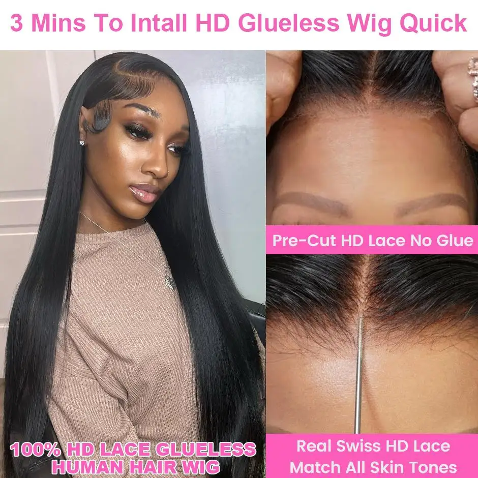 4x4 HD Glueless Straight Human Hair Wigs 5x5 Wear And Go Lace Frontal Wig On Clearance Sale 230% 30Inch Straight Lace Front Wig
