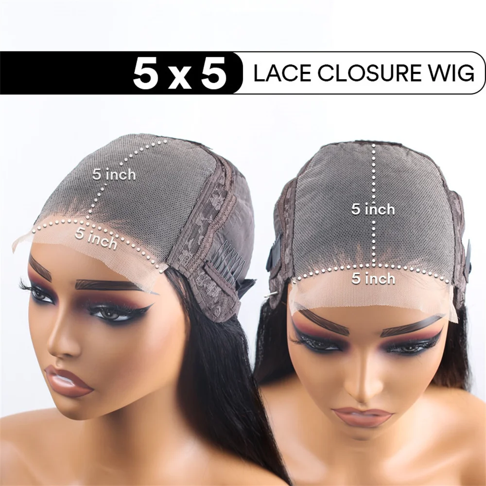 4x4 HD Glueless Straight Human Hair Wigs 5x5 Wear And Go Lace Frontal Wig On Clearance Sale 230% 30Inch Straight Lace Front Wig