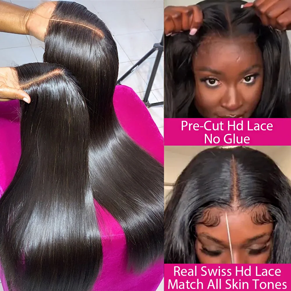 4x4 HD Glueless Straight Human Hair Wigs 5x5 Wear And Go Lace Frontal Wig On Clearance Sale 230% 30Inch Straight Lace Front Wig