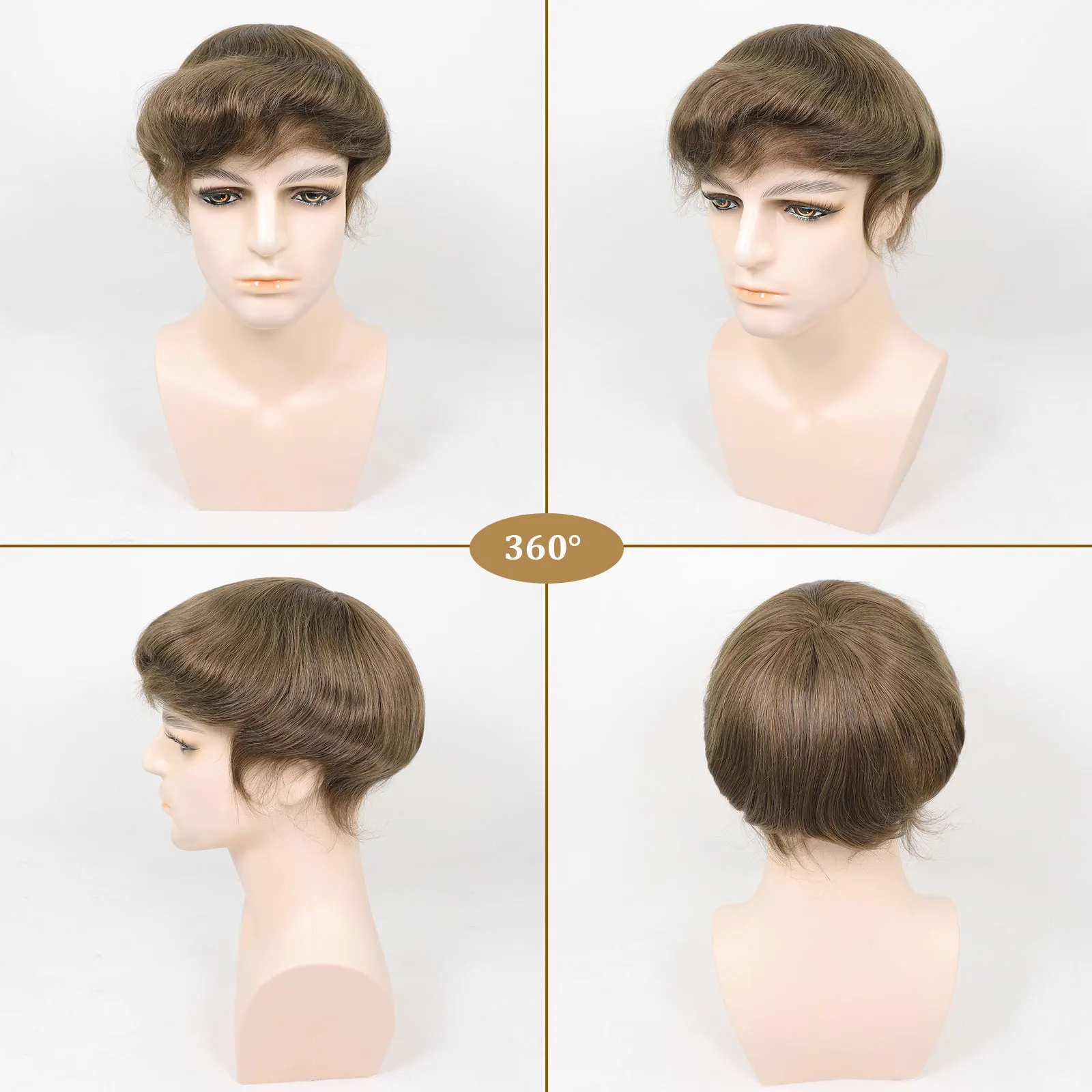 Brown Toupee For Men Human Hair System For Man Breathable Lace With PU Men's Hairpiece Units Male Hair Replacement Prosthesis