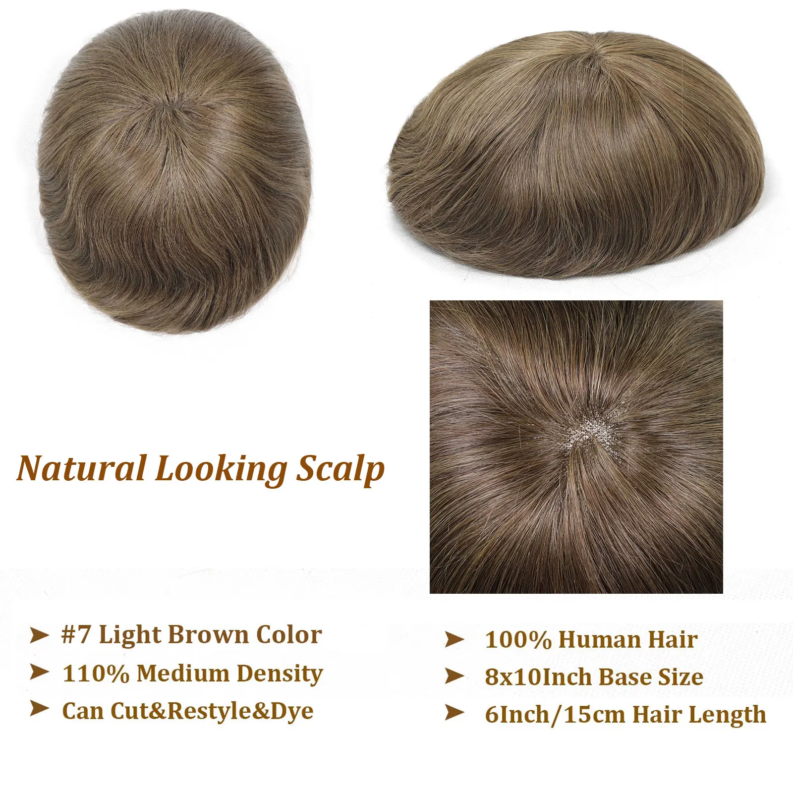 Brown Toupee For Men Human Hair System For Man Breathable Lace With PU Men's Hairpiece Units Male Hair Replacement Prosthesis