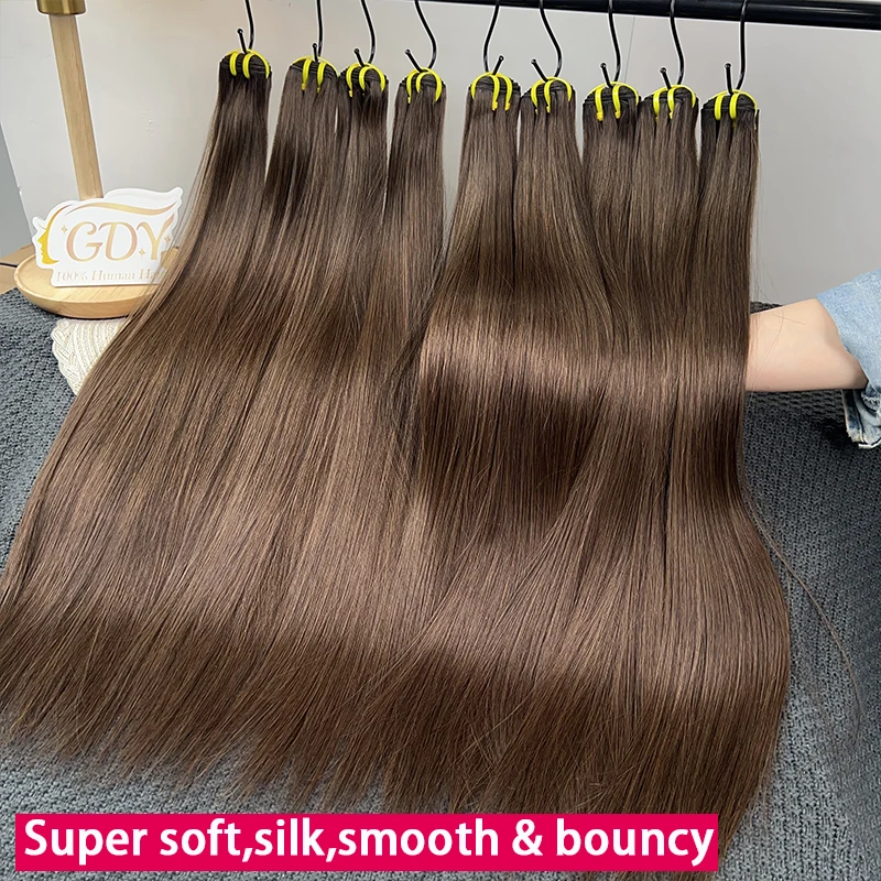 #2 Dark Brown Colored Bone Straight 100% Unprocessed Raw Virgin Human Hair Weave Extensions 1/2/3/4 Top Bundles Double Weft
