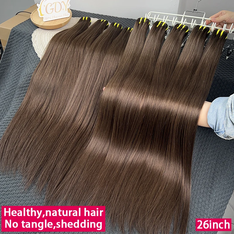 #2 Dark Brown Colored Bone Straight 100% Unprocessed Raw Virgin Human Hair Weave Extensions 1/2/3/4 Top Bundles Double Weft