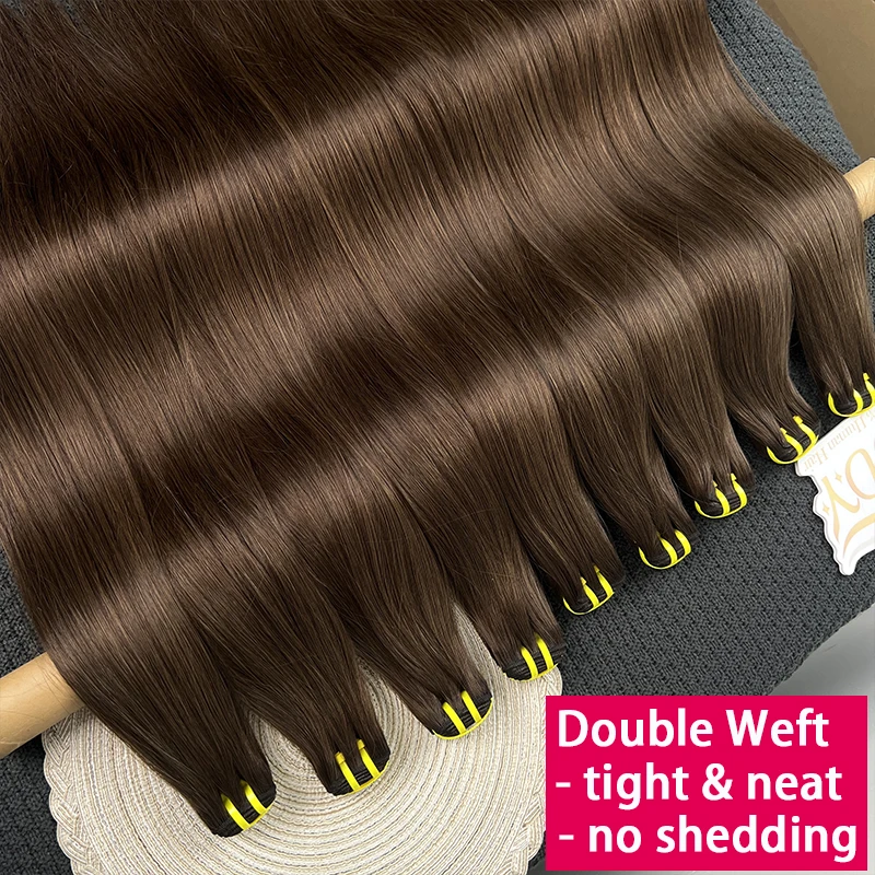 #2 Dark Brown Colored Bone Straight 100% Unprocessed Raw Virgin Human Hair Weave Extensions 1/2/3/4 Top Bundles Double Weft