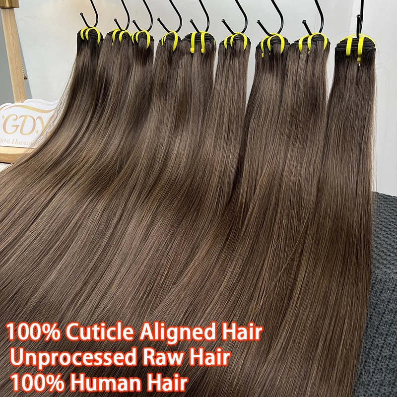 #2 Dark Brown Colored Bone Straight 100% Unprocessed Raw Virgin Human Hair Weave Extensions 1/2/3/4 Top Bundles Double Weft