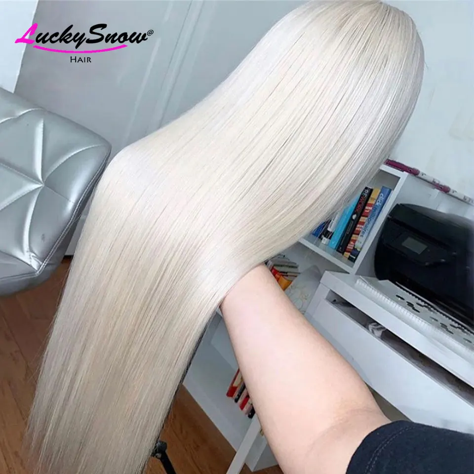 Colored White Straight High Quality Brazilian Human Hair Wig 180 Density Transparent 13x4 Lace Frontal Wigs For Women Cosplay