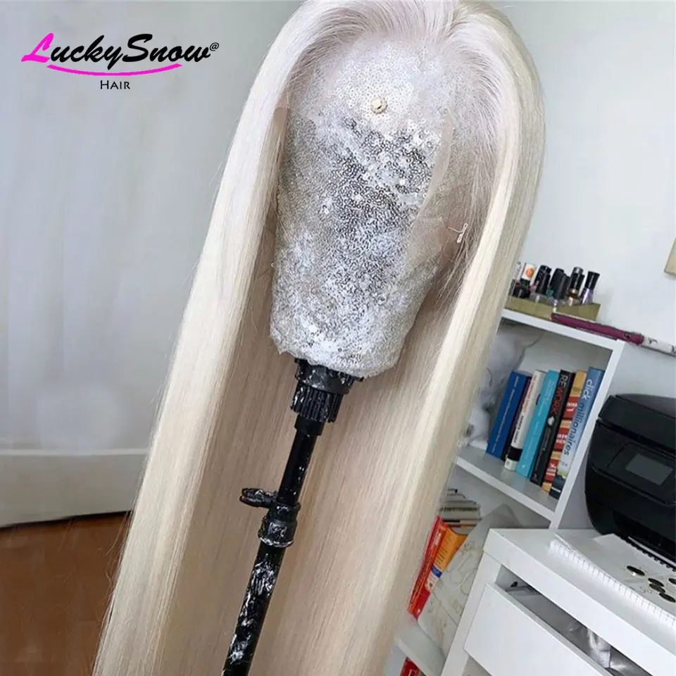 Colored White Straight High Quality Brazilian Human Hair Wig 180 Density Transparent 13x4 Lace Frontal Wigs For Women Cosplay
