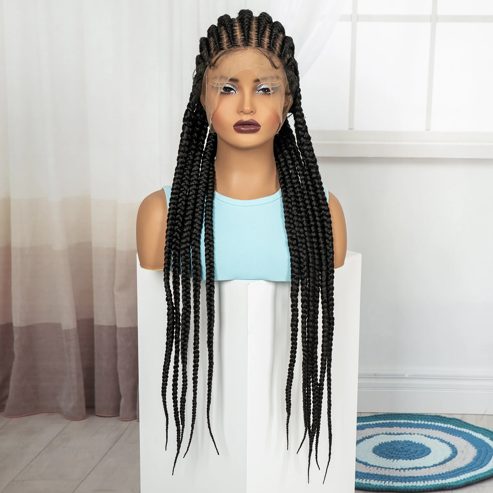 32In Full Lace Cornrow Braided Wigs Synthetic Braiding Hair Wigs Knotless Lace Frontal Braids Wig with Baby Hair for Black Women