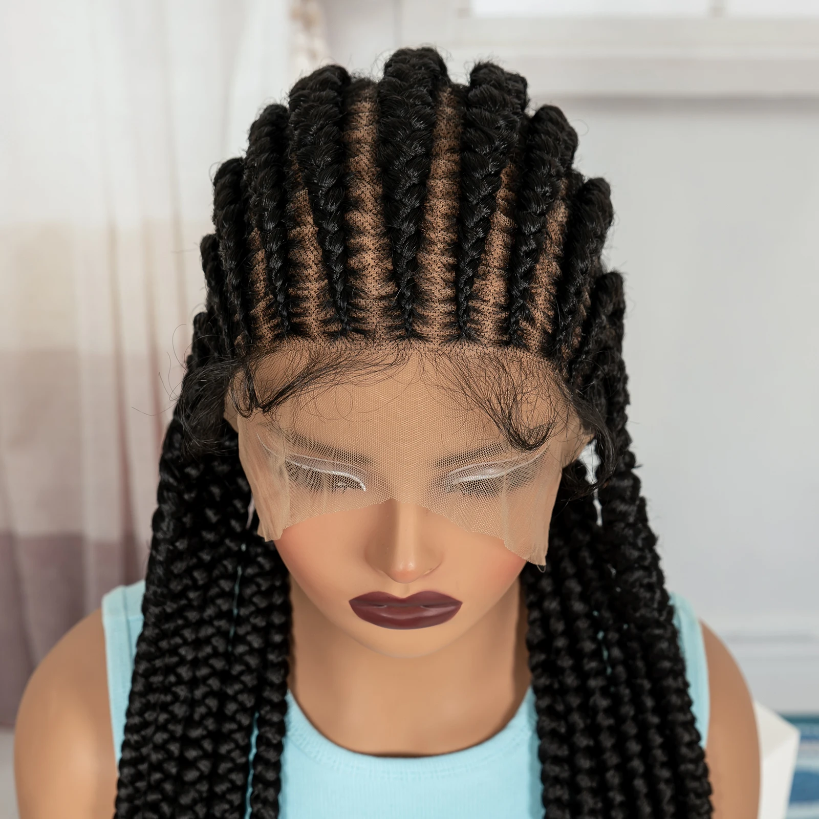 32In Full Lace Cornrow Braided Wigs Synthetic Braiding Hair Wigs Knotless Lace Frontal Braids Wig with Baby Hair for Black Women