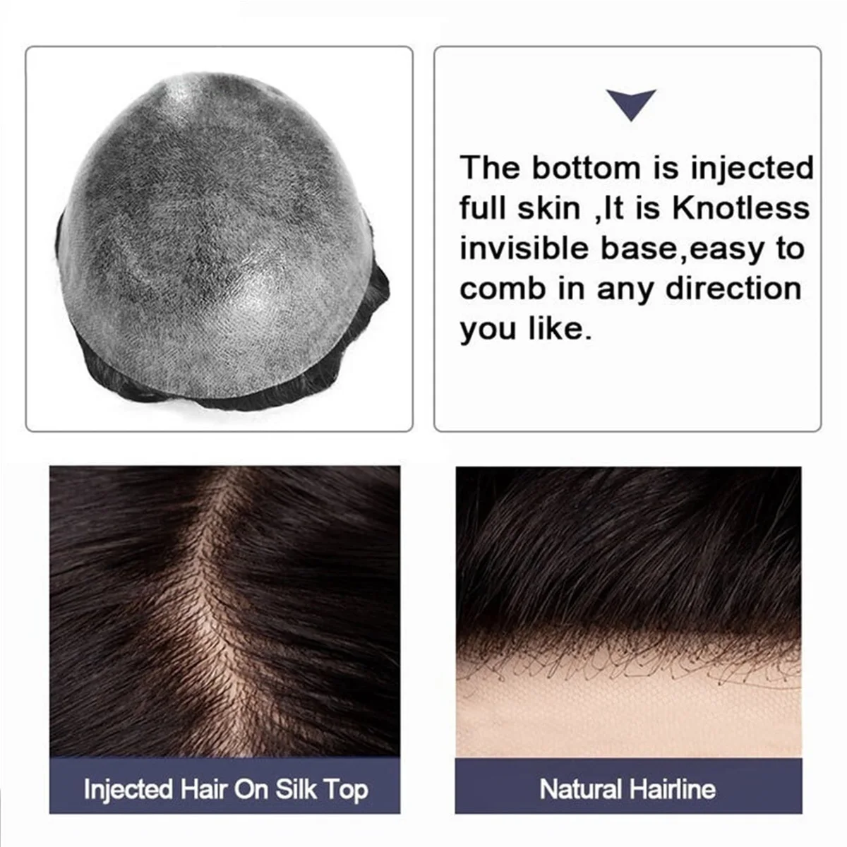 Injection Poly Skin Toupee for Men Human Hair Pieces Hair Replacement System for Men Thin Skin Capillary Prosthesis Hair System