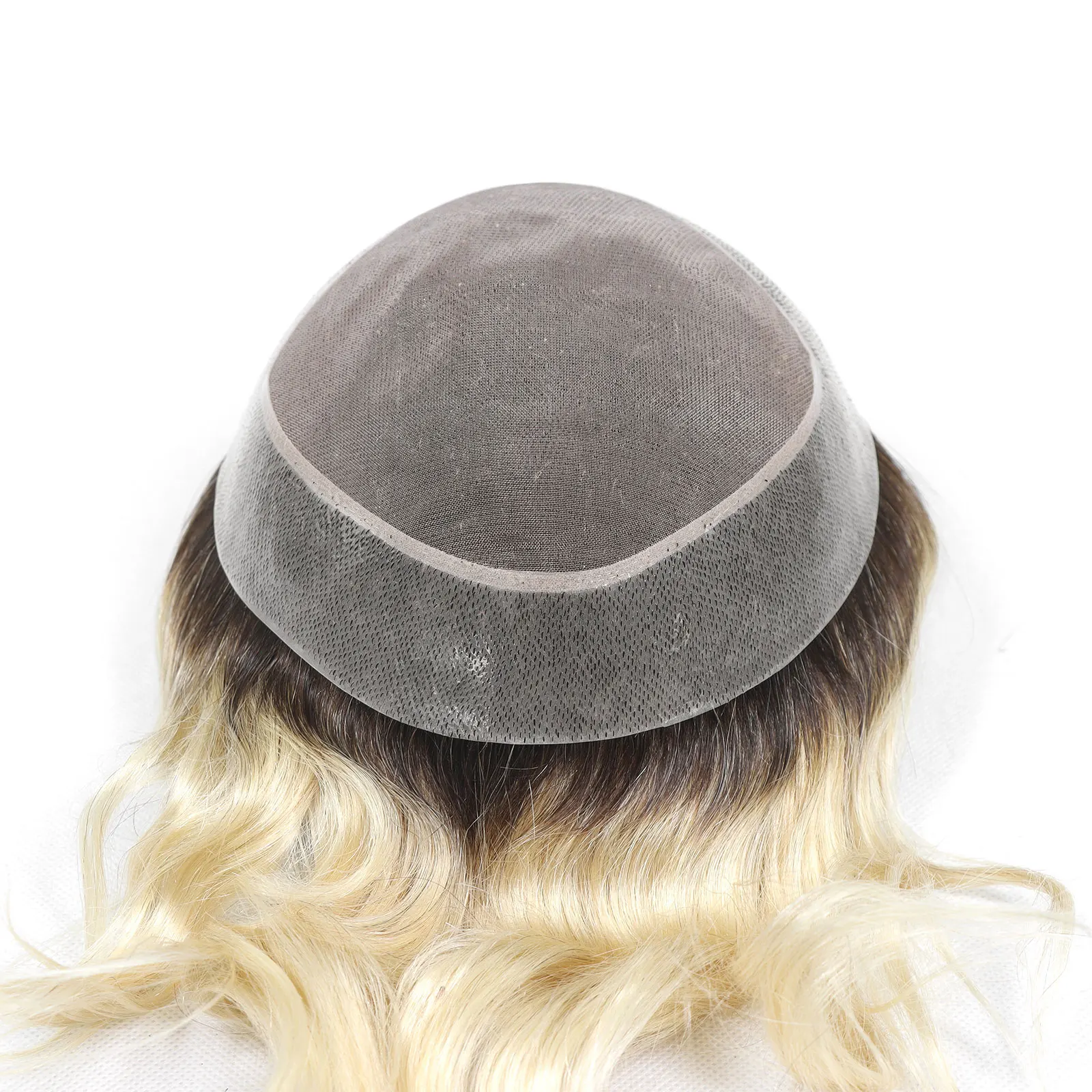 4T613 Ombre Blonde Toupee for Men Human Hair Capillary Prosthesis Lace Front Toupee Dark Roots Male Hair System Hairpiece