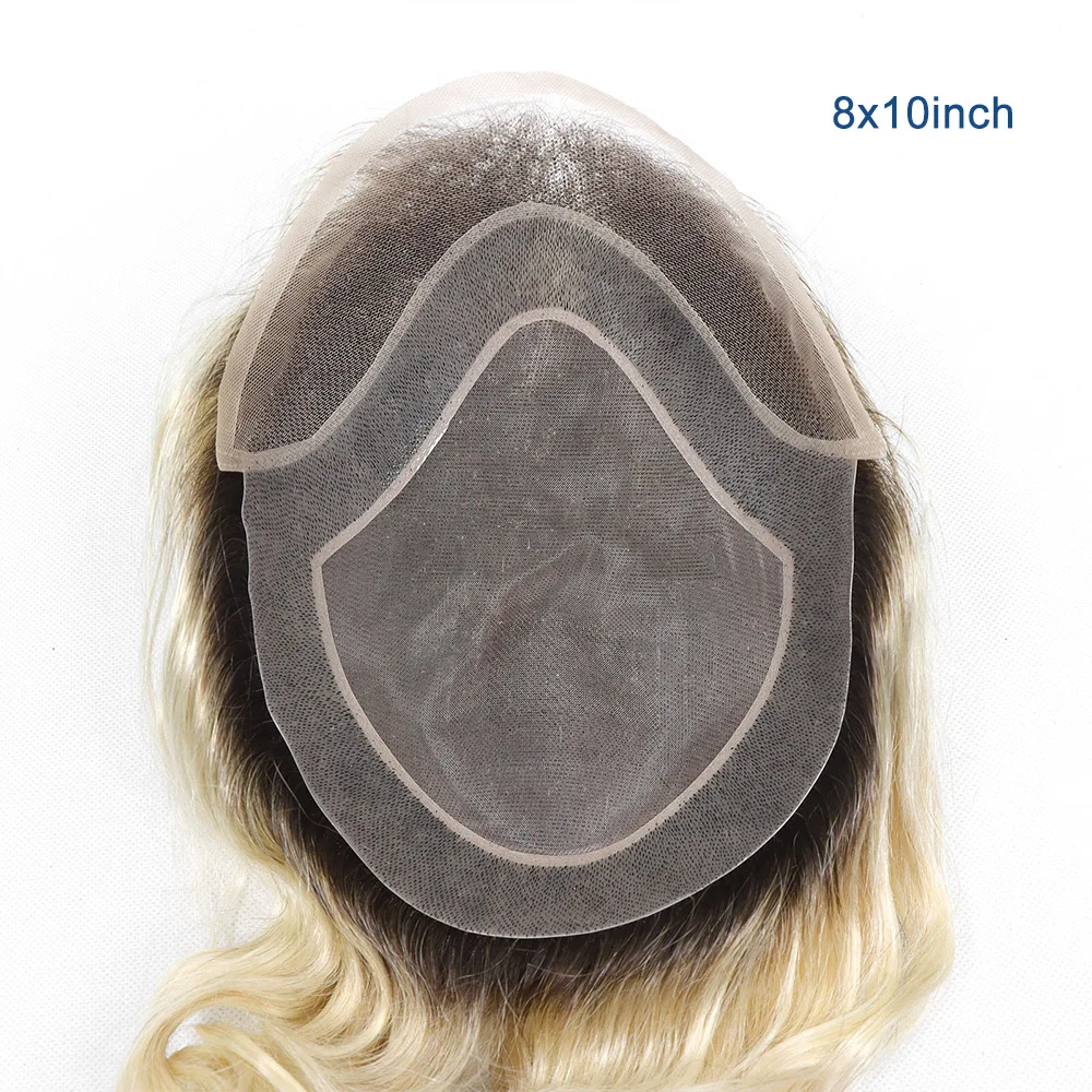 4T613 Ombre Blonde Toupee for Men Human Hair Capillary Prosthesis Lace Front Toupee Dark Roots Male Hair System Hairpiece