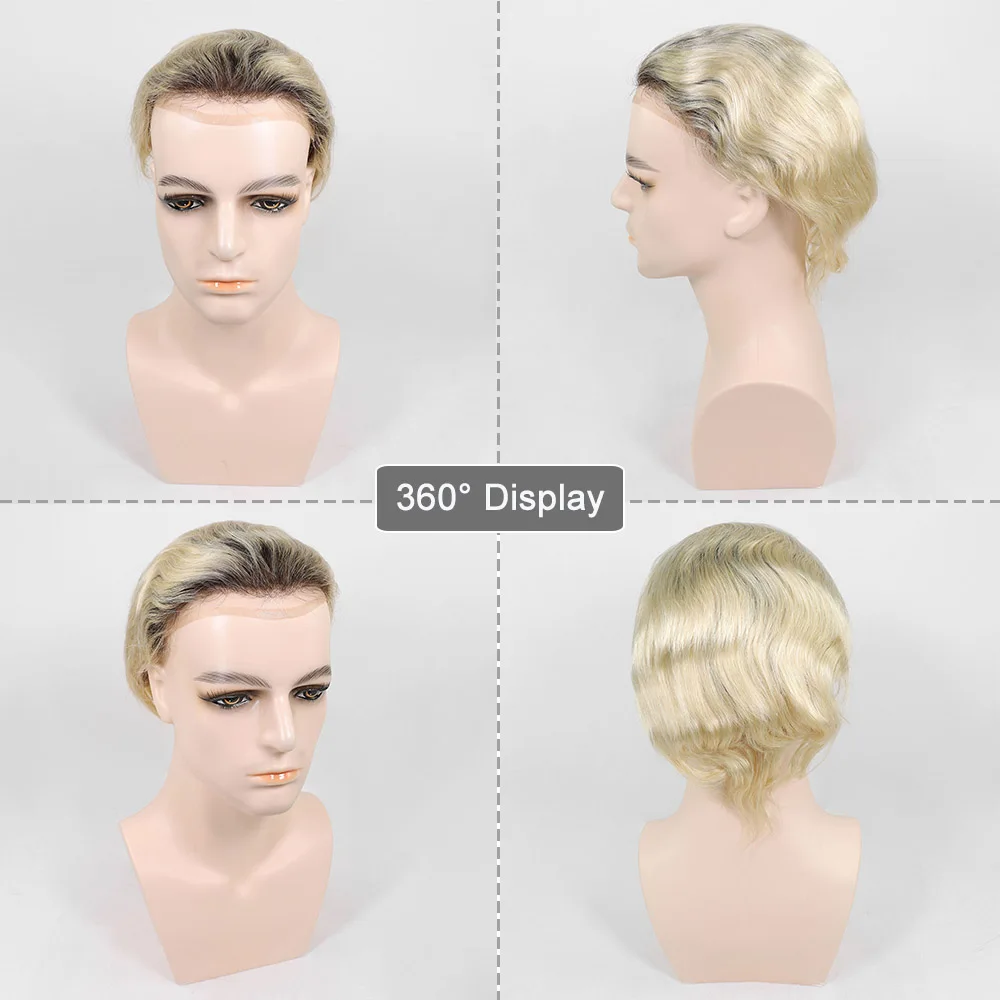 4T613 Ombre Blonde Toupee for Men Human Hair Capillary Prosthesis Lace Front Toupee Dark Roots Male Hair System Hairpiece