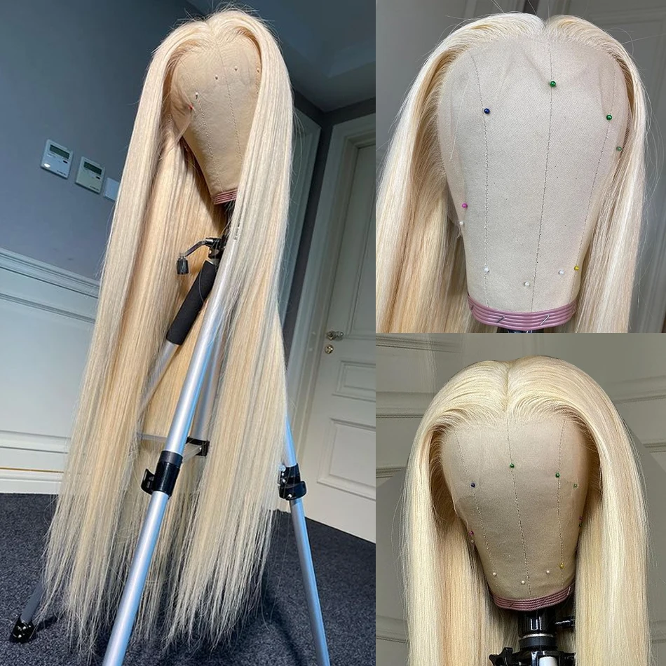613 Blonde 13x6 HD Lace Frontal Wigs Pre Plucked Indian Raw Hair Straight 13x4 Lace Front Human Hair Wigs For Women 40 inch Honey Blonde Long Wigs Clearance Sale Bone Straight Wigs